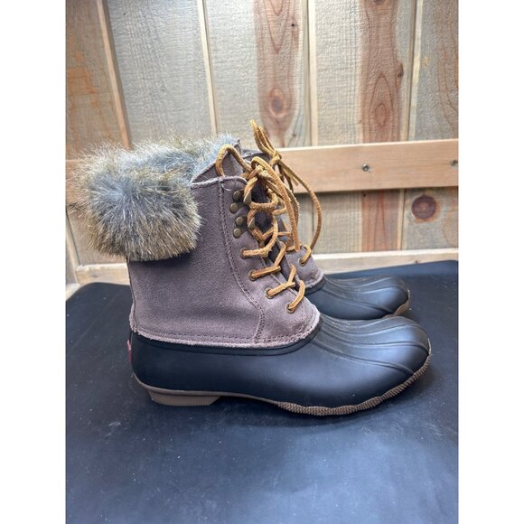 Sperry Womens Size 9 Duck Boots With Faux Fur Trim & Lace-Up Closure - Picture 1 of 9